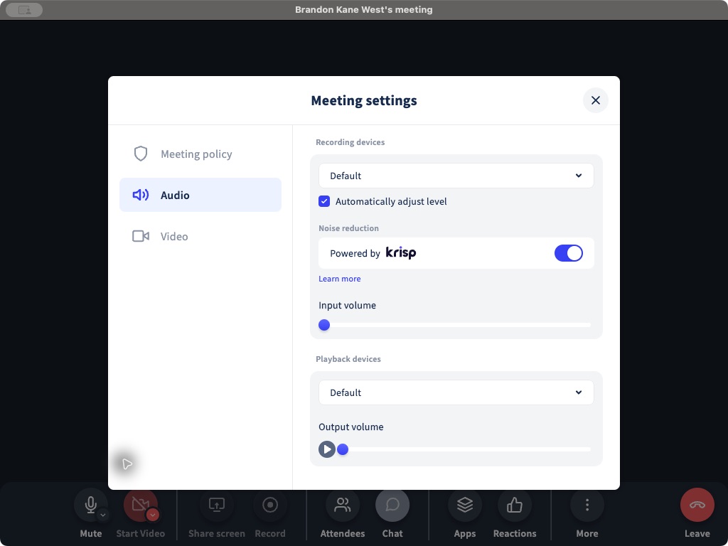 Audio settings in a live Phound meeting