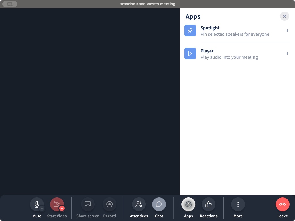 Click or tap to enlarge The Spotlight and Player apps in a Phound meeting