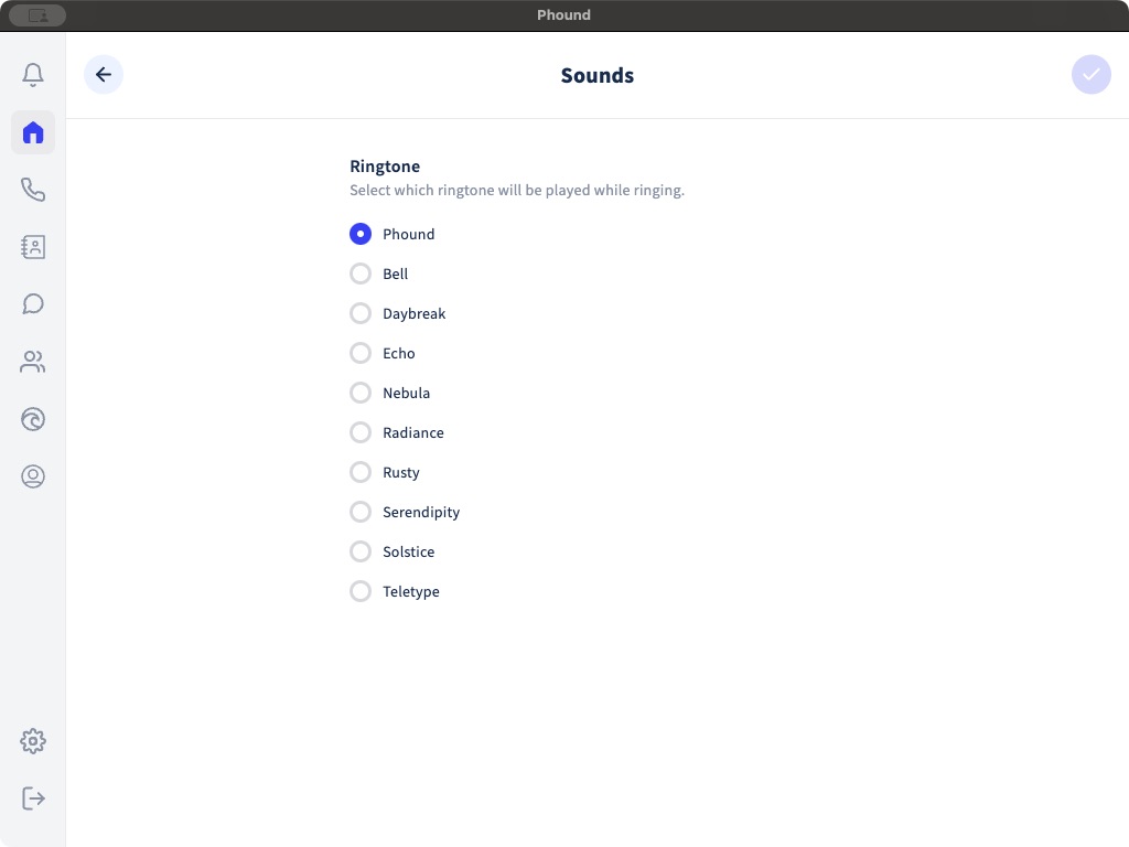 Click or tap to enlarge Ringtone choices for a Phound persona