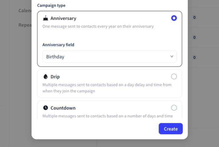 Click or tap to enlarge The campaign type choices available when creating a Wave campaign