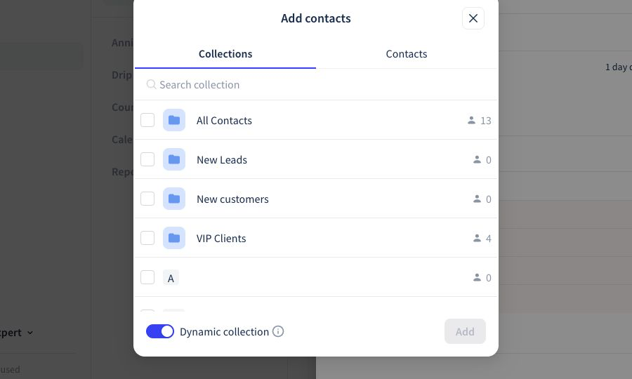 Click or tap to enlarge The Wave collection selector with Dynamic collection enabled
