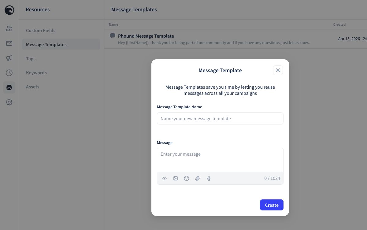 Click or tap to enlarge The Message Template builder in Phound Wave