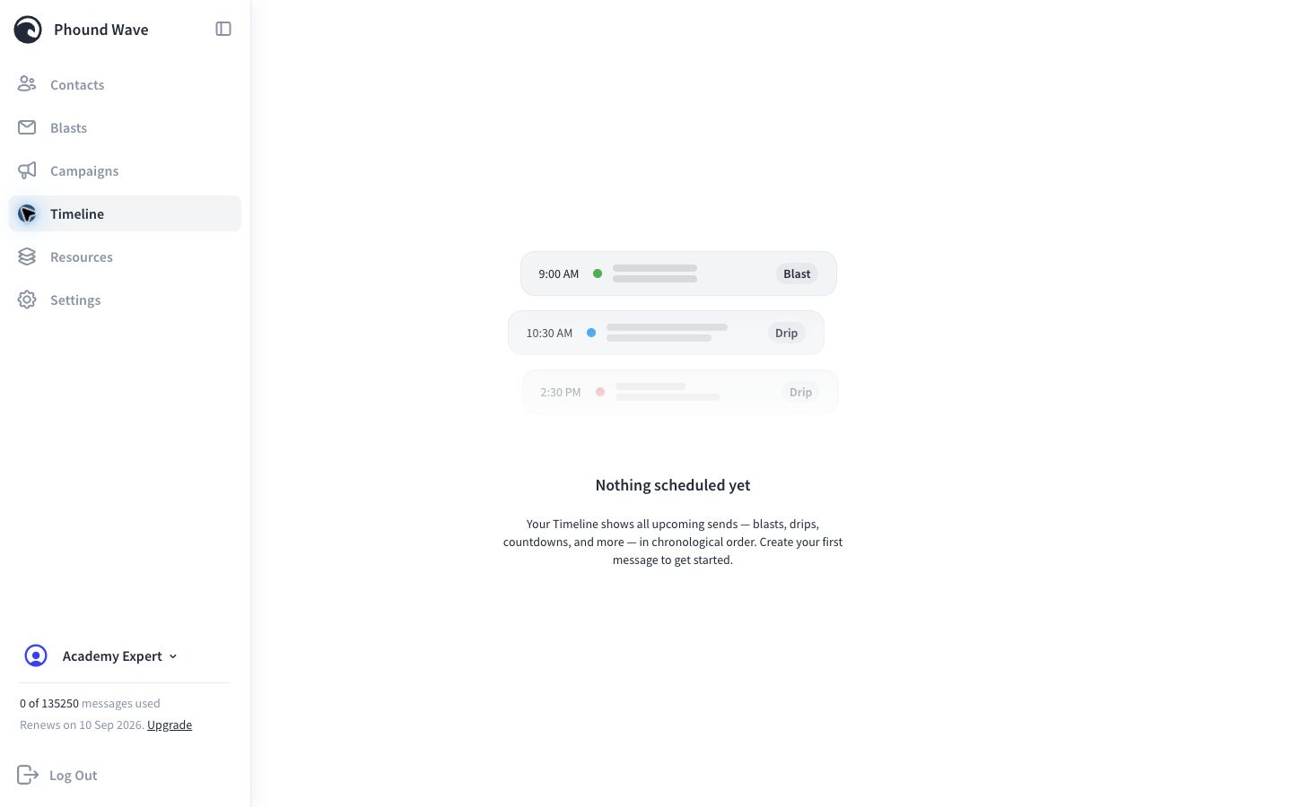 The Wave Timeline with no messages currently scheduled